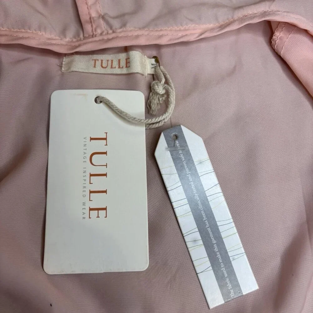 Tulle Vintage Inspired Pink Women's Sleep Blouse w/Lace Hooded Housecoat Size M - Picture 5 of 6